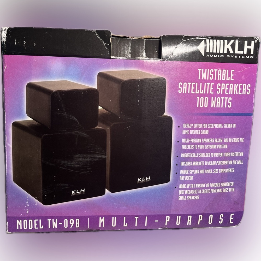 KLH Twistable Satellite Speakers 100 Watts Model TW-09B Multi-Purpose